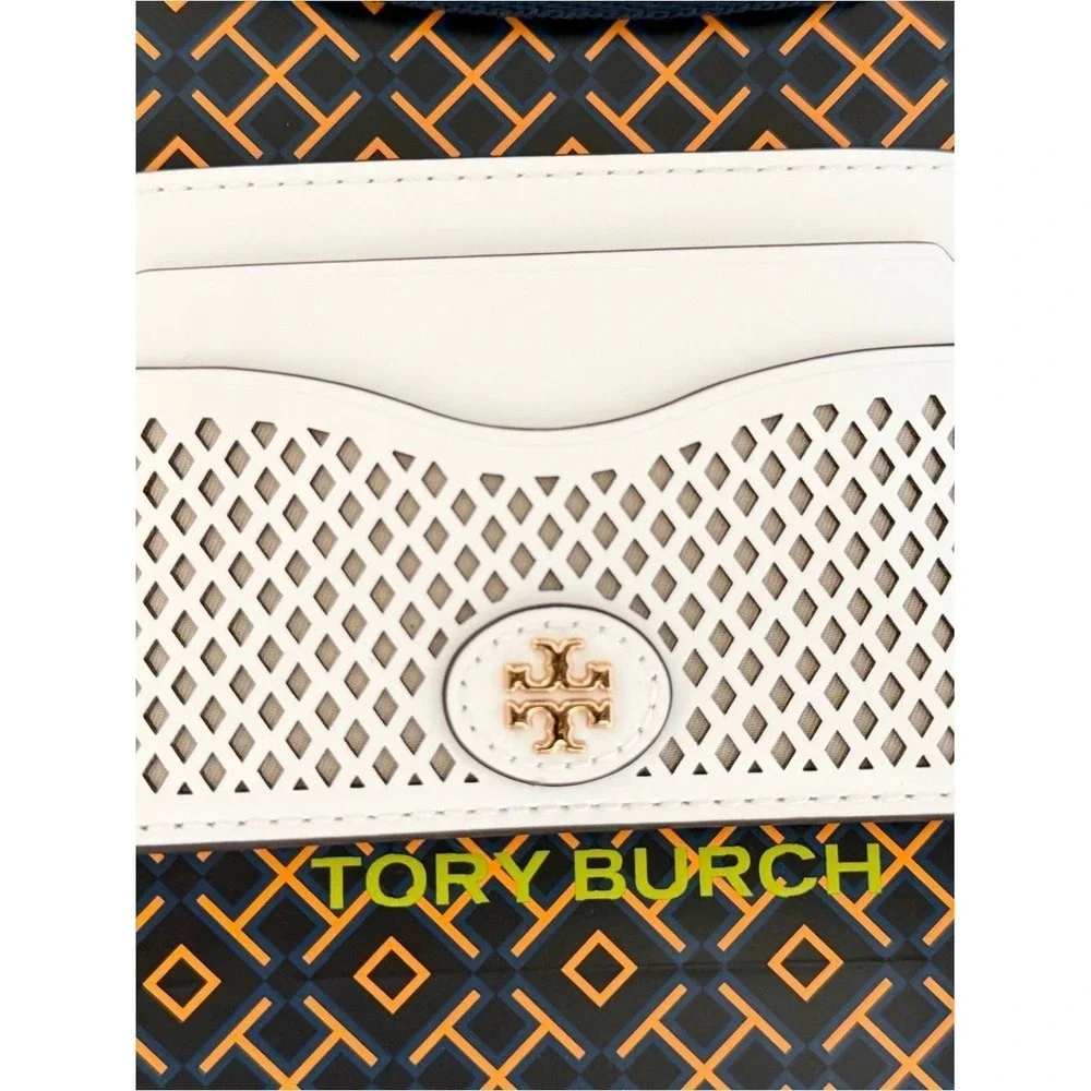 Tory Burch Emerson Perforated Color Block Slim Card Case Wallet 175870 White GLD